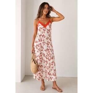 Collective Concepts White and Coral Floral Maxi Dress Small